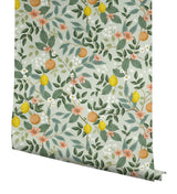 Citrus Grove Mint Peel & Stick Wallpaper with Botanical Citrus Motif - York PSW1480RL