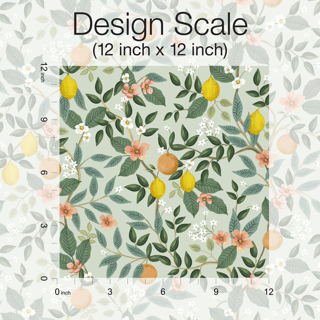 Citrus Grove Mint Peel & Stick Wallpaper with Botanical Citrus Motif - York PSW1480RL