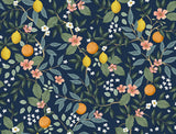 Citrus Grove Navy Peel & Stick Wallpaper with Botanical Citrus Motif - York PSW1481RL