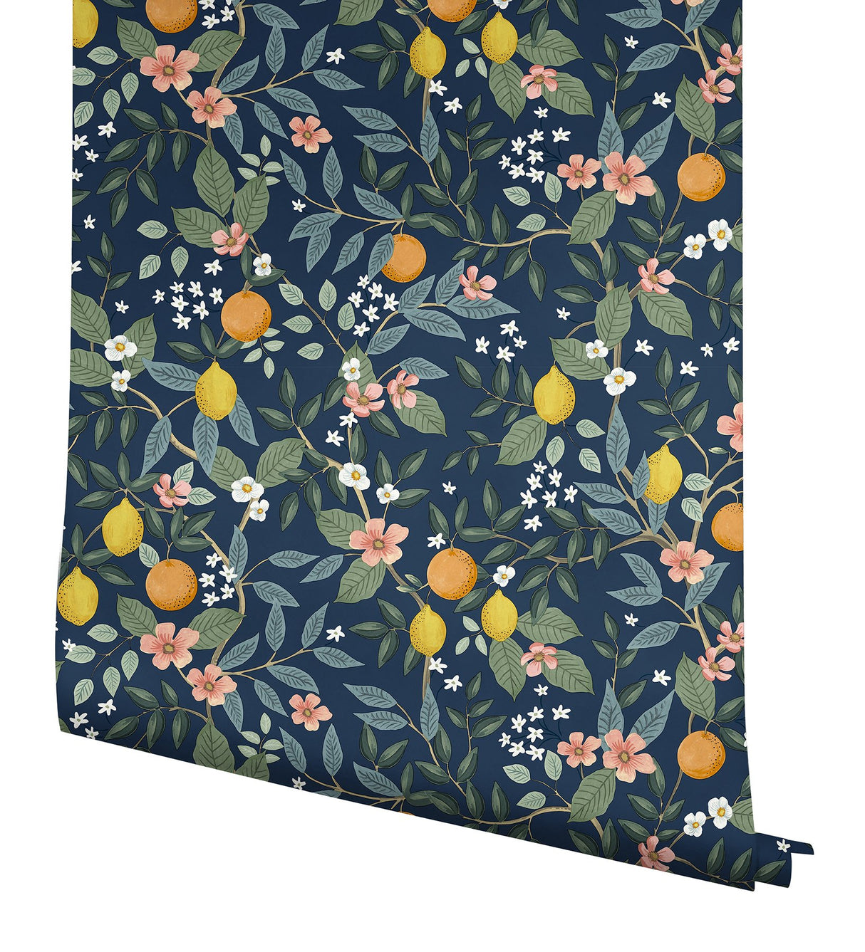 Citrus Grove Navy Peel & Stick Wallpaper with Botanical Citrus Motif - York PSW1481RL