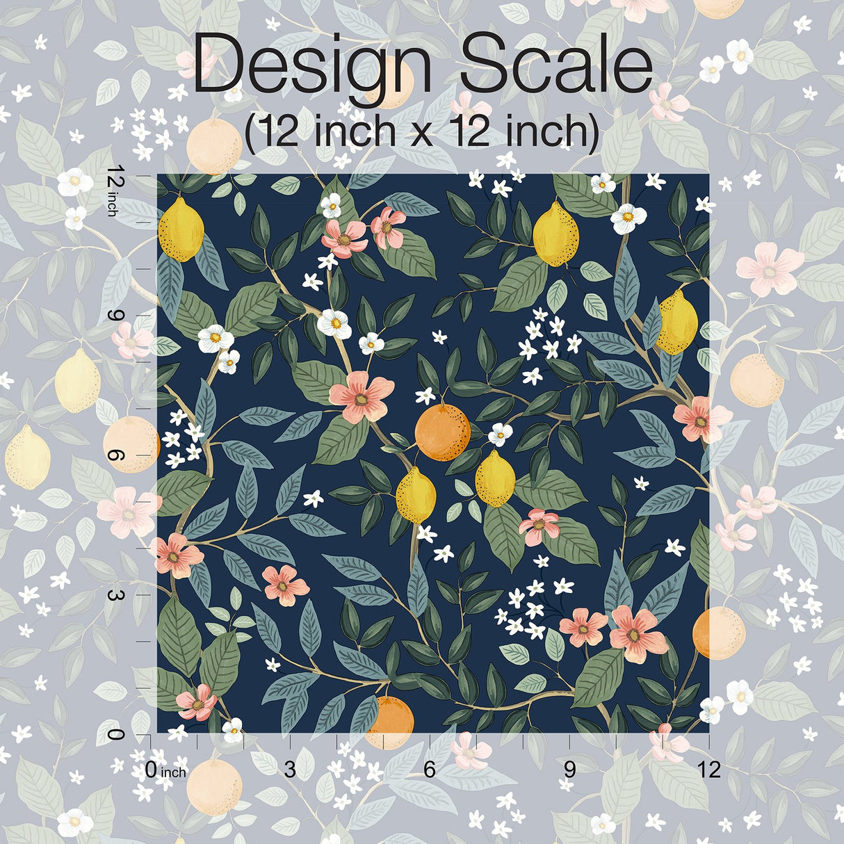 Citrus Grove Navy Peel & Stick Wallpaper with Botanical Citrus Motif - York PSW1481RL