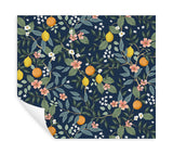 Citrus Grove Navy Peel & Stick Wallpaper with Botanical Citrus Motif - York PSW1481RL