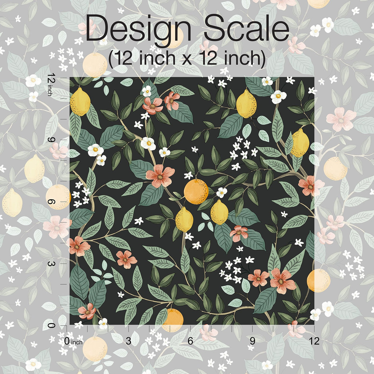 Citrus Grove Black Peel & Stick Wallpaper with Botanical Citrus Pattern - York PSW1482RL