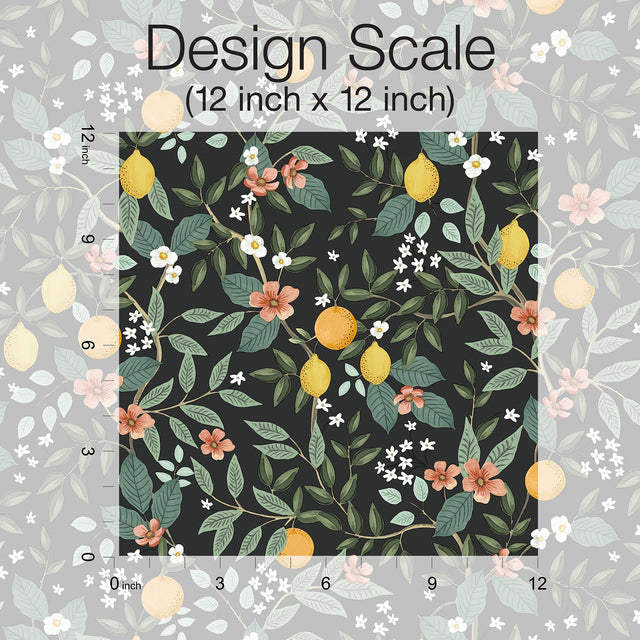 Citrus Grove Black Peel & Stick Wallpaper with Botanical Citrus Pattern - York PSW1482RL