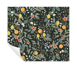 Citrus Grove Black Peel & Stick Wallpaper with Botanical Citrus Pattern - York PSW1482RL