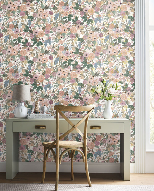Garden Party Blush Multi Peel & Stick Wallpaper with Floral Pattern - York PSW1483RL
