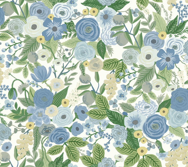 Garden Party Blue & Green Multi Peel & Stick Floral Wallpaper - York PSW1484RL