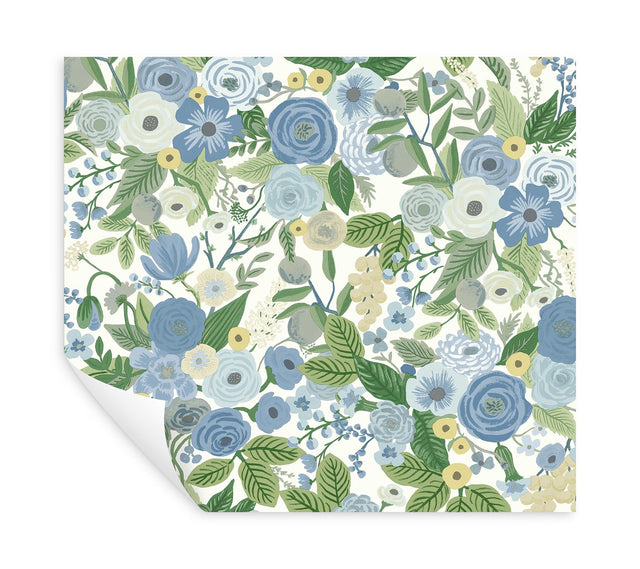 Garden Party Blue & Green Multi Peel & Stick Floral Wallpaper - York PSW1484RL