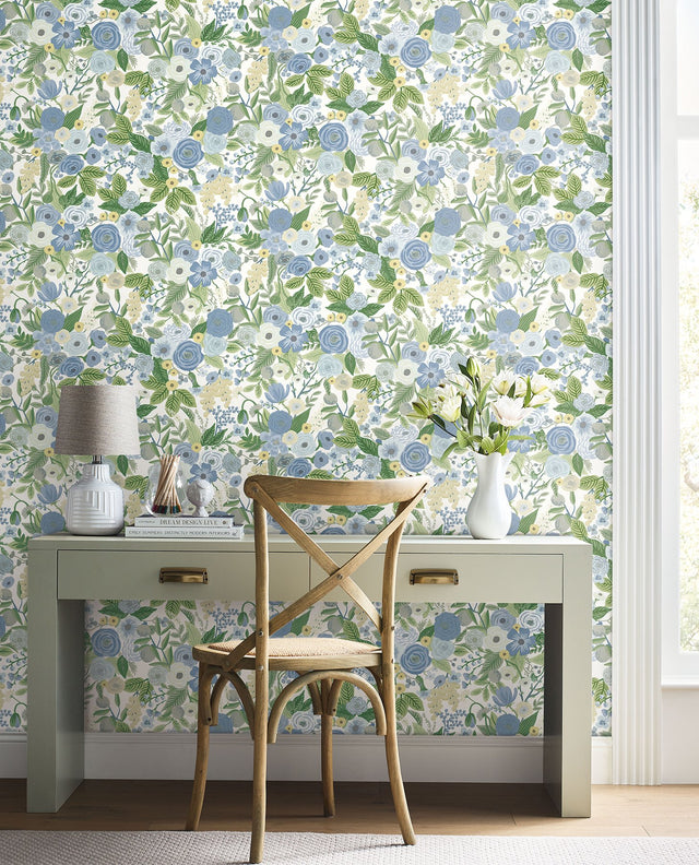 Garden Party Blue & Green Multi Peel & Stick Floral Wallpaper - York PSW1484RL