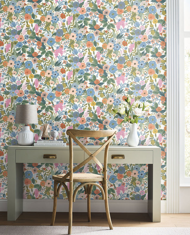 Garden Party Cobalt Multi Peel & Stick Wallpaper with Floral Pattern - York PSW1485RL