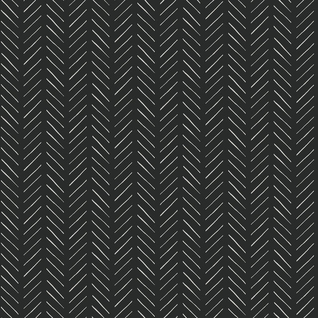 Pick Up Sticks Black Peel & Stick Non Woven Wallpaper with Bohemian Herringbone Stripe - York PSW1488RL