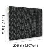 Pick Up Sticks Black Peel & Stick Non Woven Wallpaper with Bohemian Herringbone Stripe - York PSW1488RL