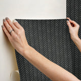 Pick Up Sticks Black Peel & Stick Non Woven Wallpaper with Bohemian Herringbone Stripe - York PSW1488RL