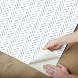 Pick Up Sticks Navy Peel & Stick Wallpaper with Bohemian Herringbone Stripe - York PSW1489RL
