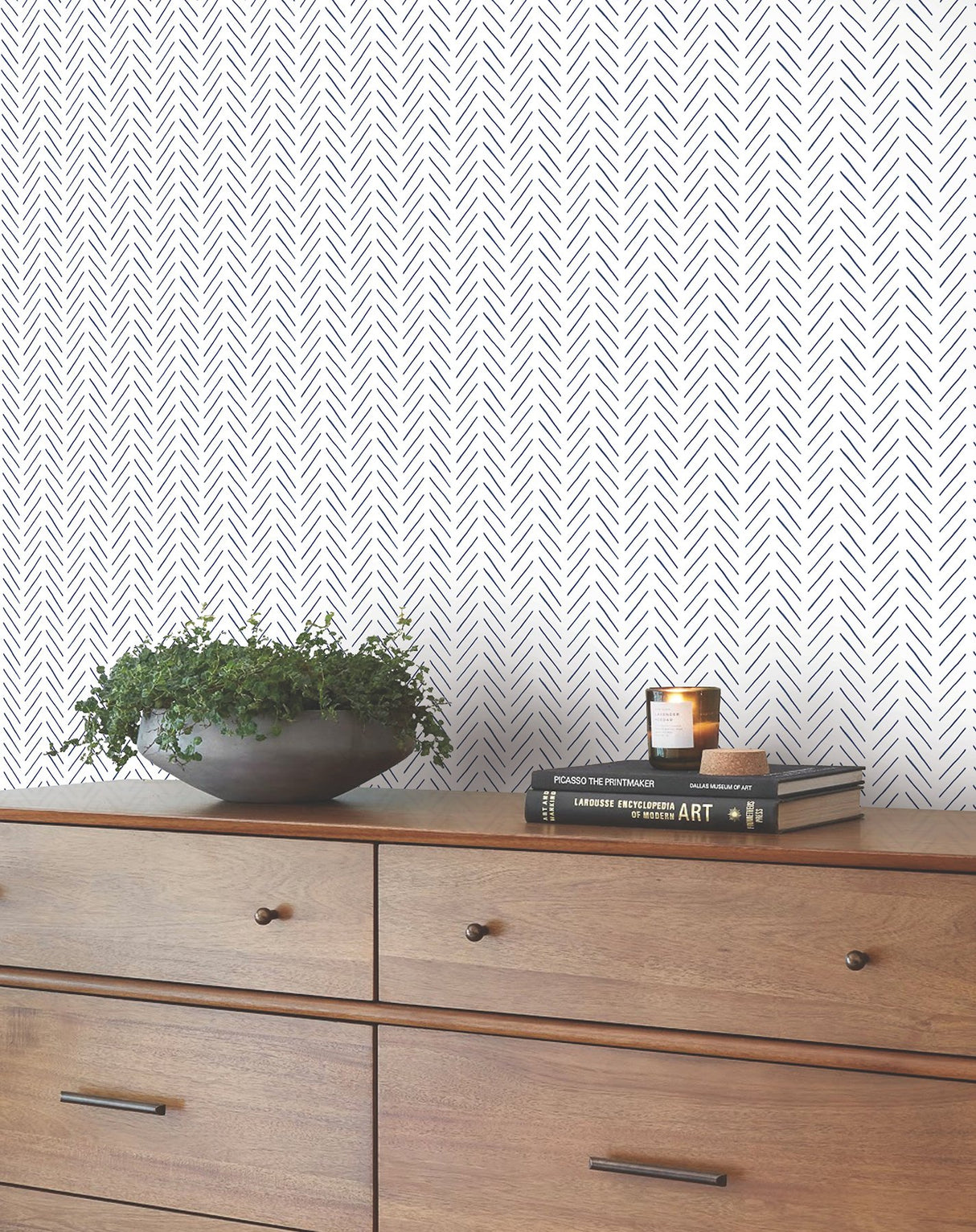 Pick Up Sticks Navy Peel & Stick Wallpaper with Bohemian Herringbone Stripe - York PSW1489RL