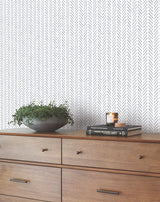 Pick Up Sticks Navy Peel & Stick Wallpaper with Bohemian Herringbone Stripe - York PSW1489RL