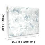 Renewed Floral Blue Peel & Stick Wallpaper with Watercolor Floral Pattern - Magnolia Home PSW1492RL