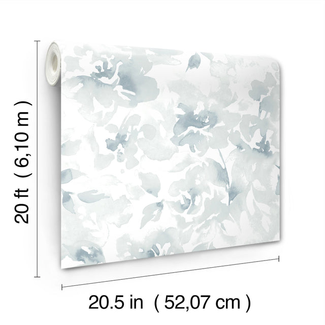 Renewed Floral Blue Peel & Stick Wallpaper with Watercolor Floral Pattern - Magnolia Home PSW1492RL