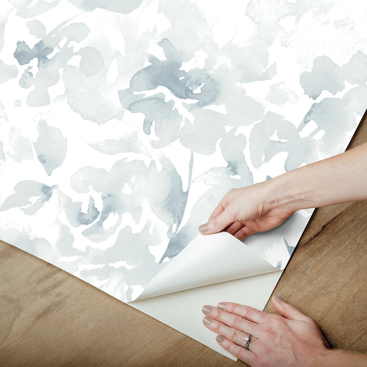 Renewed Floral Blue Peel & Stick Wallpaper with Watercolor Floral Pattern - Magnolia Home PSW1492RL
