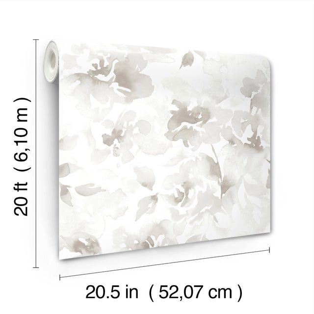 Renewed Floral Neutral Peel & Stick Wallpaper with Watercolor Floral Pattern - York PSW1495RL