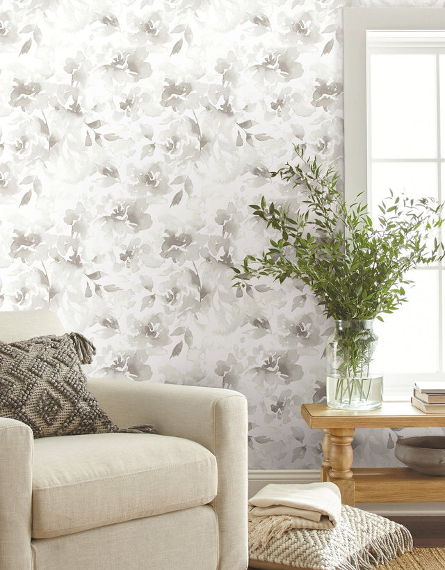 Renewed Floral Neutral Peel & Stick Wallpaper with Watercolor Floral Pattern - York PSW1495RL