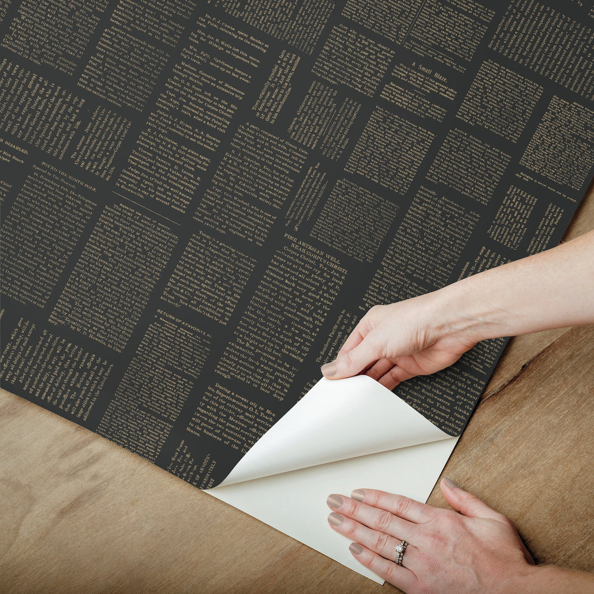 Crafted Editorial Black & Gold Metallic Peel & Stick Wallpaper with Words & Letters Pattern - York PSW1496RL