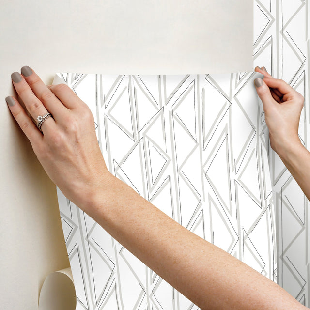 Sideways Sketch Grey Geometric Peel & Stick Wallpaper - York PSW1500RL