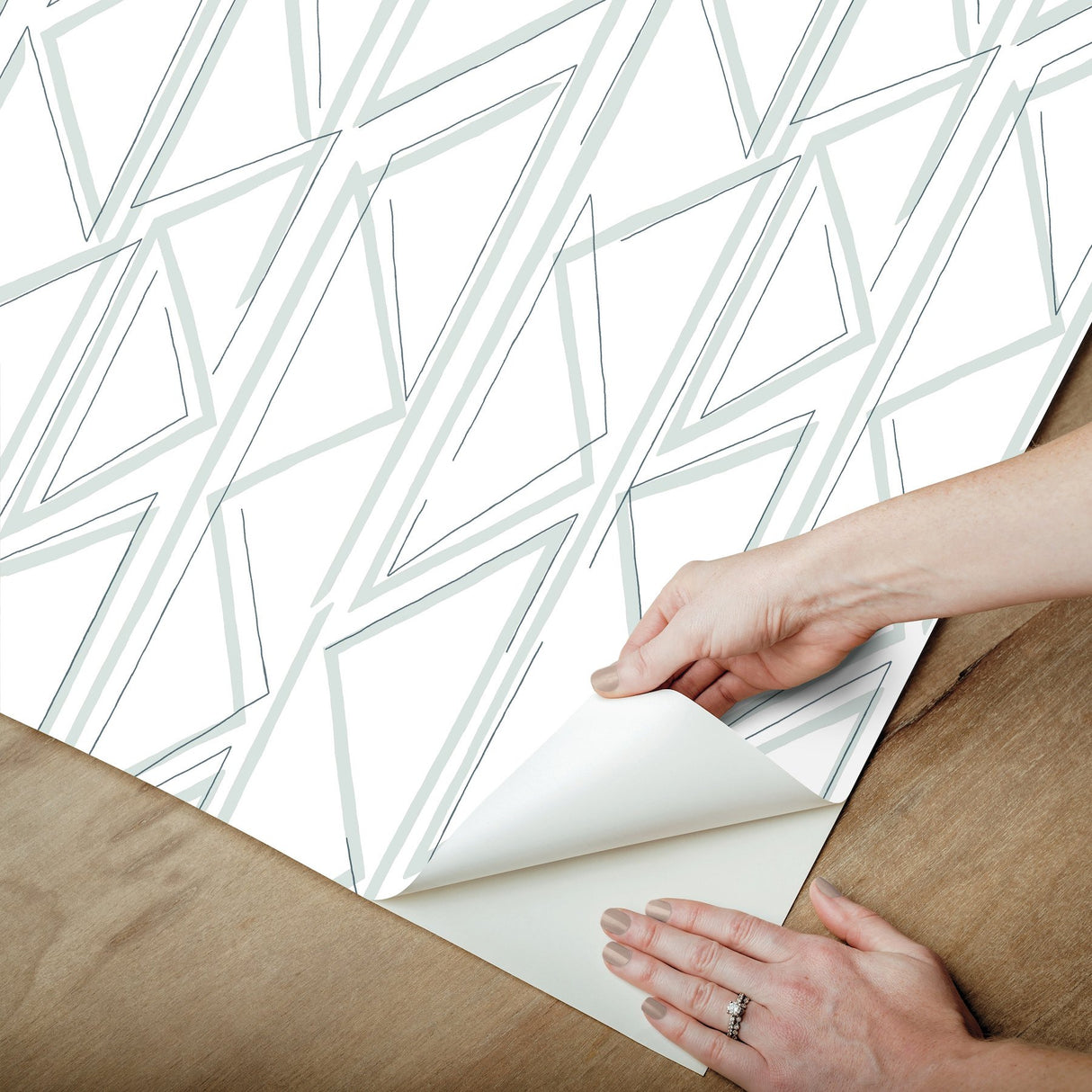 Sideways Sketch Blue Peel & Stick Wallpaper with Geometric Triangle Pattern - York PSW1501RL