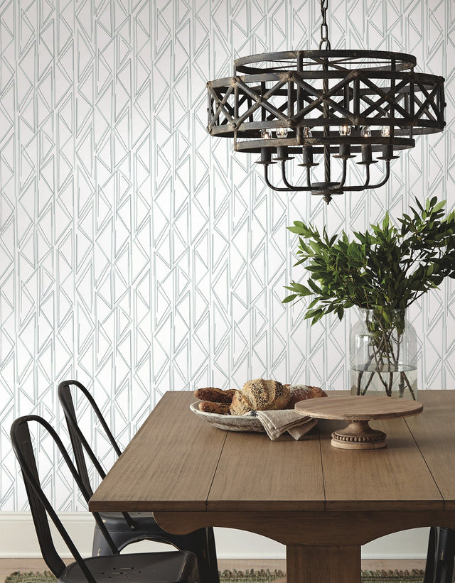 Sideways Sketch Blue Peel & Stick Wallpaper with Geometric Triangle Pattern - York PSW1501RL