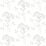 Wildflower Grey Peel & Stick Non Woven Wallpaper with Delicate Floral Motif - York PSW1502RL