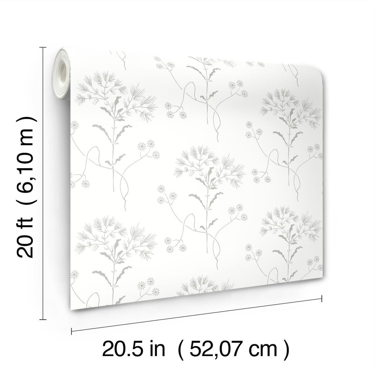Wildflower Grey Peel & Stick Non Woven Wallpaper with Delicate Floral Motif - York PSW1502RL