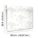 Wildflower Grey Peel & Stick Non Woven Wallpaper with Delicate Floral Motif - York PSW1502RL