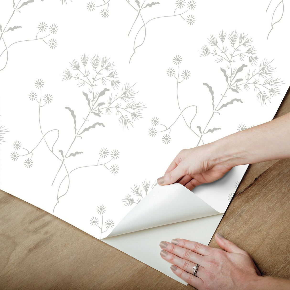 Wildflower Grey Peel & Stick Non Woven Wallpaper with Delicate Floral Motif - York PSW1502RL