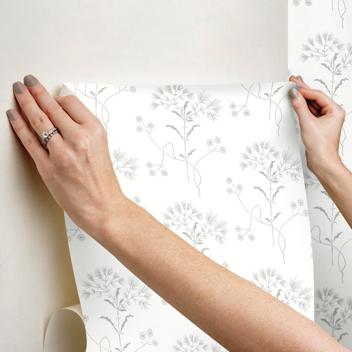 Wildflower Grey Peel & Stick Non Woven Wallpaper with Delicate Floral Motif - York PSW1502RL