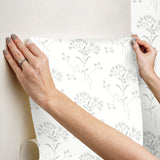 Wildflower Grey Peel & Stick Non Woven Wallpaper with Delicate Floral Motif - York PSW1502RL