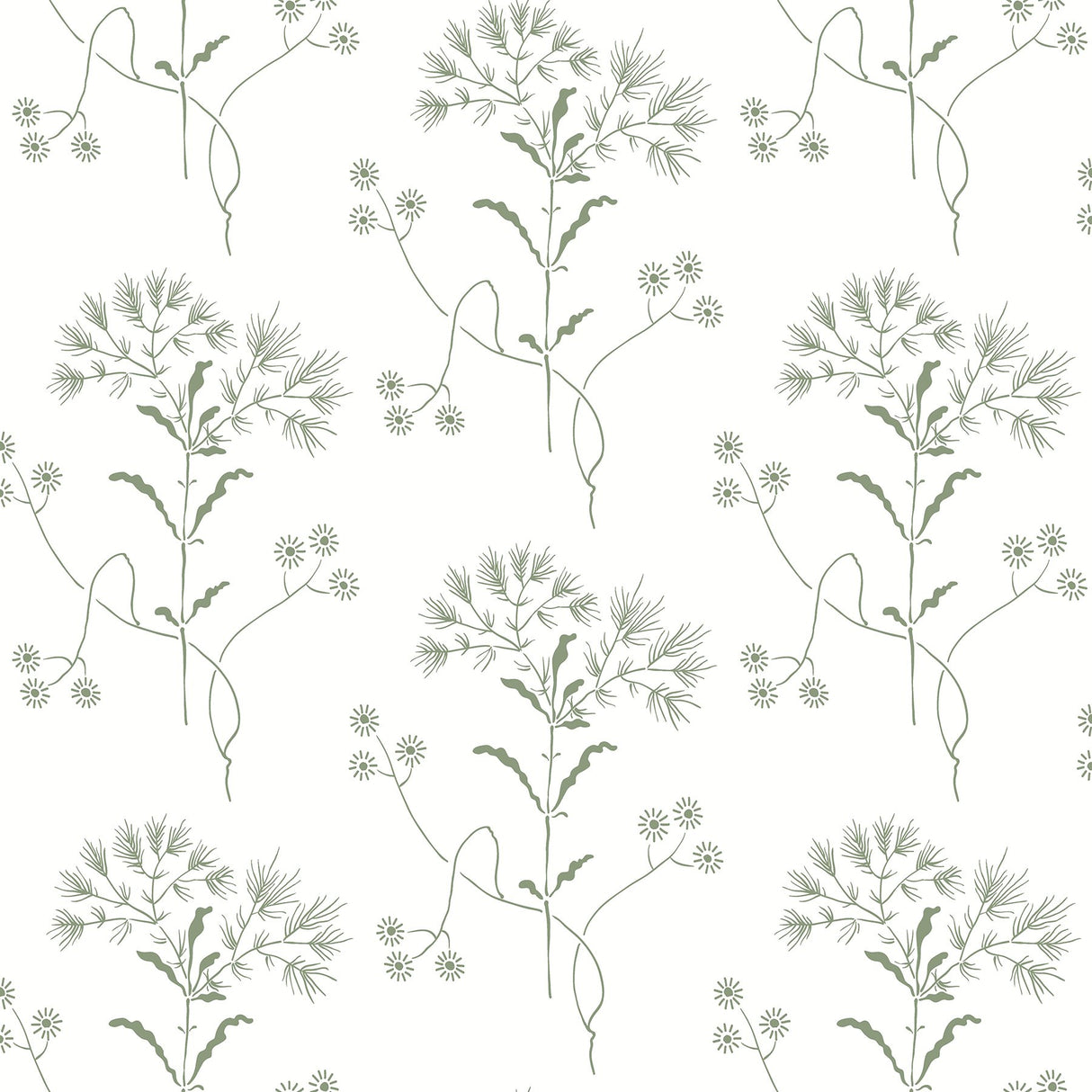 Wildflower Green Wallpaper with Floral Pattern Peel & Stick Non Woven - York PSW1503RL