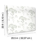 Wildflower Green Wallpaper with Floral Pattern Peel & Stick Non Woven - York PSW1503RL