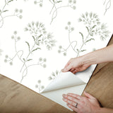 Wildflower Green Wallpaper with Floral Pattern Peel & Stick Non Woven - York PSW1503RL