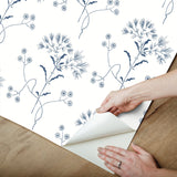 Wildflower Navy Peel & Stick Non Woven Floral Wallpaper - York PSW1504RL