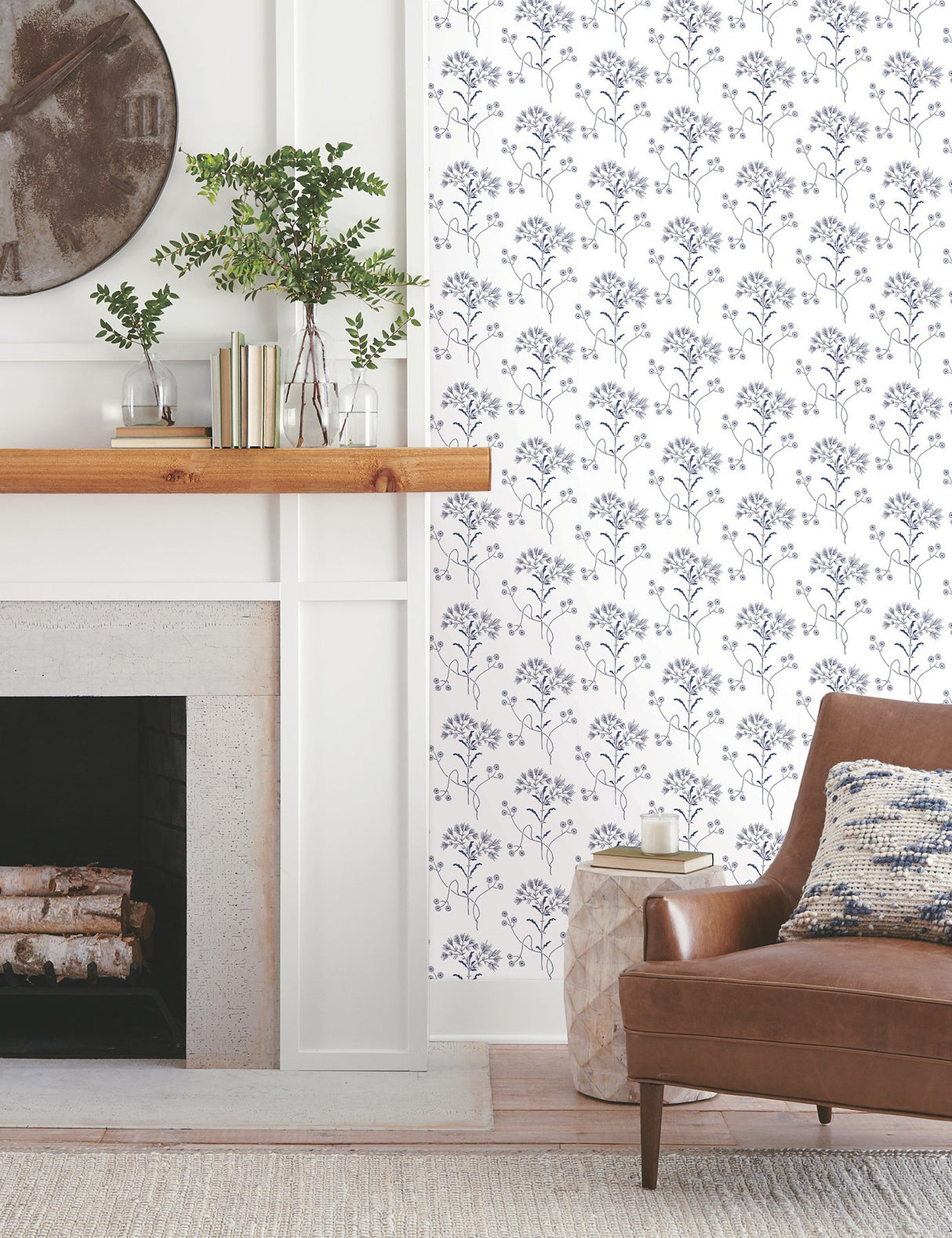 Wildflower Navy Peel & Stick Non Woven Floral Wallpaper - York PSW1504RL