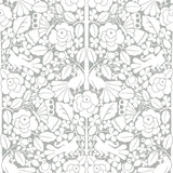 Fairy Tales Grey Peel & Stick Wallpaper with Folk Art Birds & Floral Pattern - York PSW1506RL