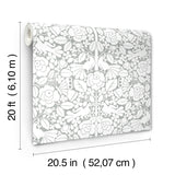 Fairy Tales Grey Peel & Stick Wallpaper with Folk Art Birds & Floral Pattern - York PSW1506RL