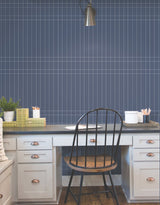 Linear Gridwork Navy Peel & Stick Non Woven Geometric Wallpaper - York PSW1510RL
