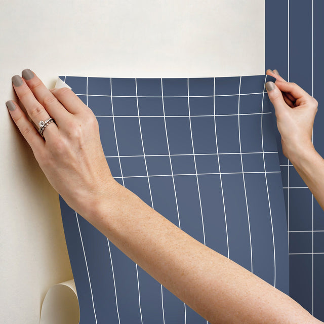 Linear Gridwork Navy Peel & Stick Non Woven Geometric Wallpaper - York PSW1510RL