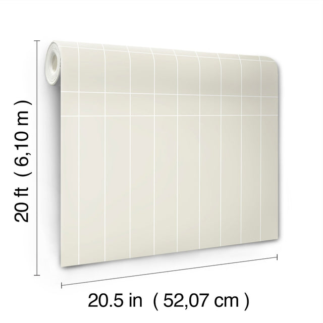 Linear Gridwork Beige Peel & Stick Non Woven Geometric Wallpaper - York PSW1512RL