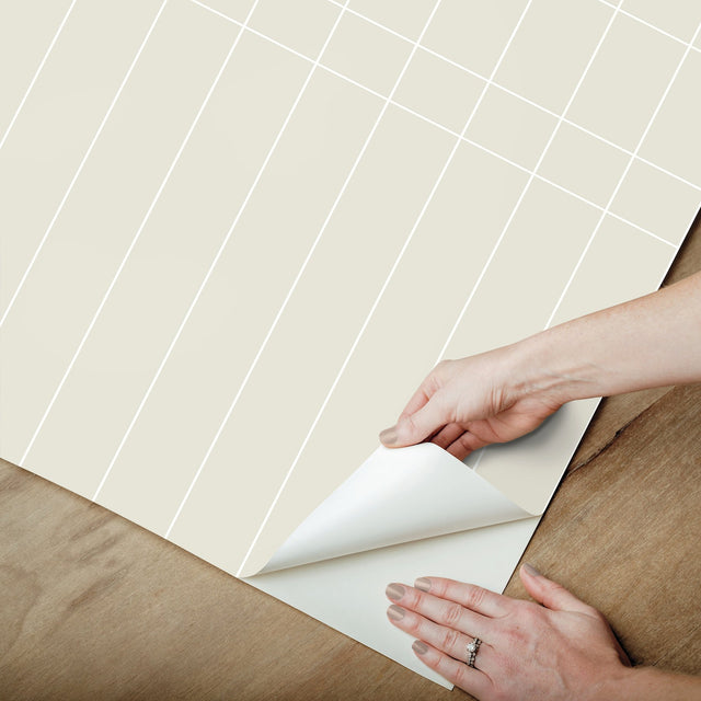 Linear Gridwork Beige Peel & Stick Non Woven Geometric Wallpaper - York PSW1512RL