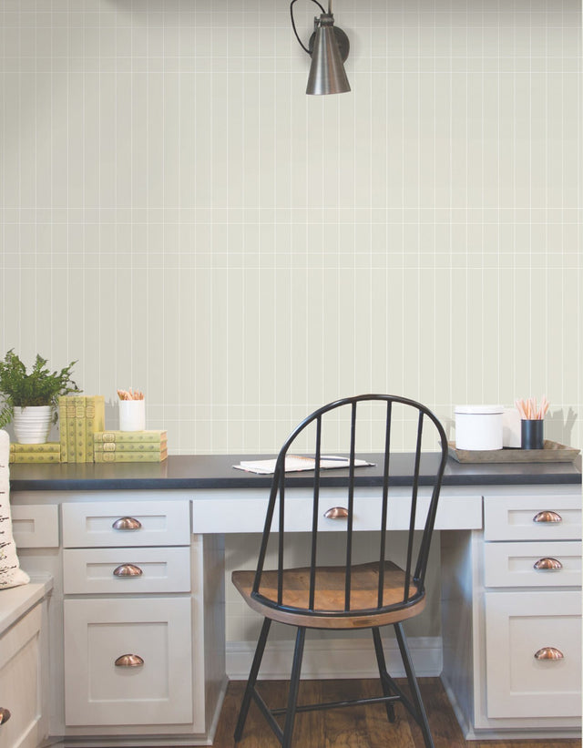 Linear Gridwork Beige Peel & Stick Non Woven Geometric Wallpaper - York PSW1512RL