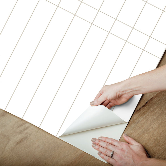 Linear Gridwork Linen on White Peel & Stick Wallpaper with Geometric Grid Pattern - York PSW1513RL