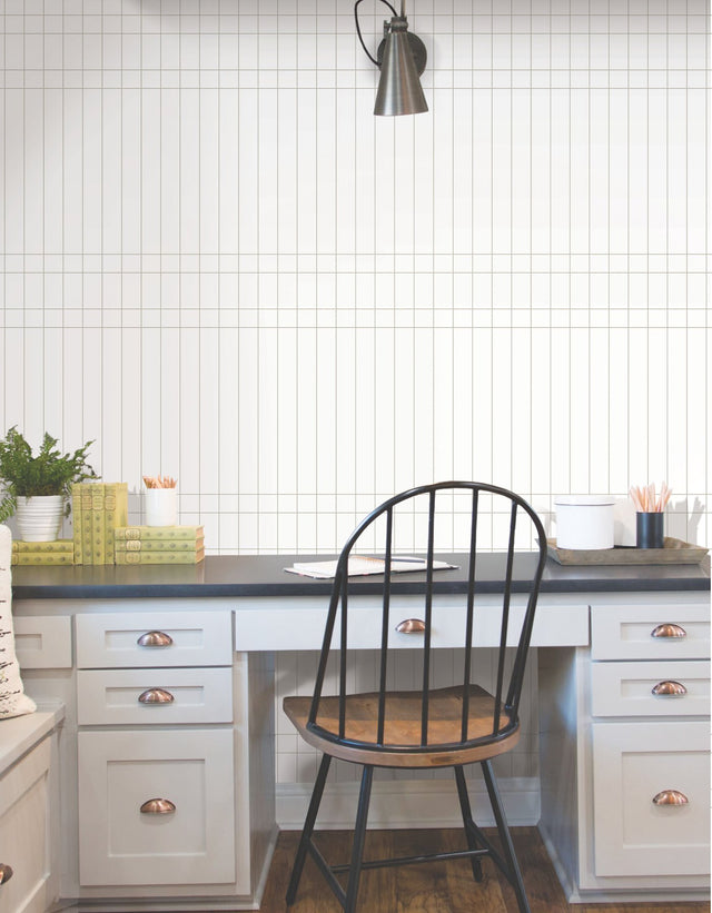 Linear Gridwork Linen on White Peel & Stick Wallpaper with Geometric Grid Pattern - York PSW1513RL