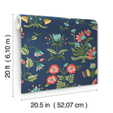 Heirloom Floral Navy Peel & Stick Wallpaper with Folk-Art Floral Pattern - York PSW1516RL